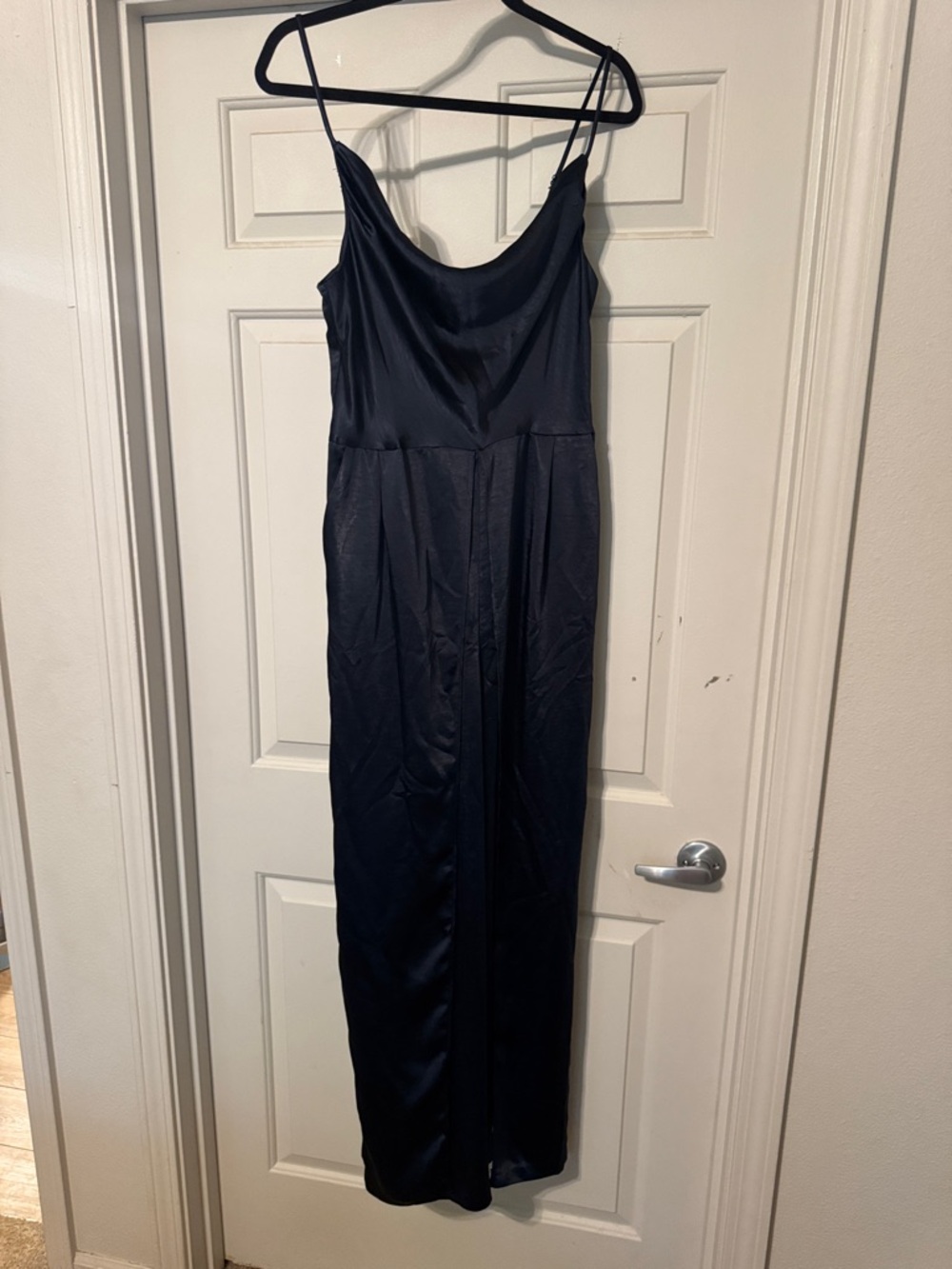 Skies Are Blue Navy Satin Cowl Maxi Slip Dress